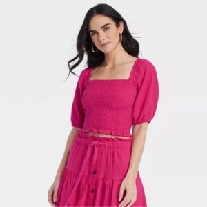 Universal Thread Pink Smocked Linen Top